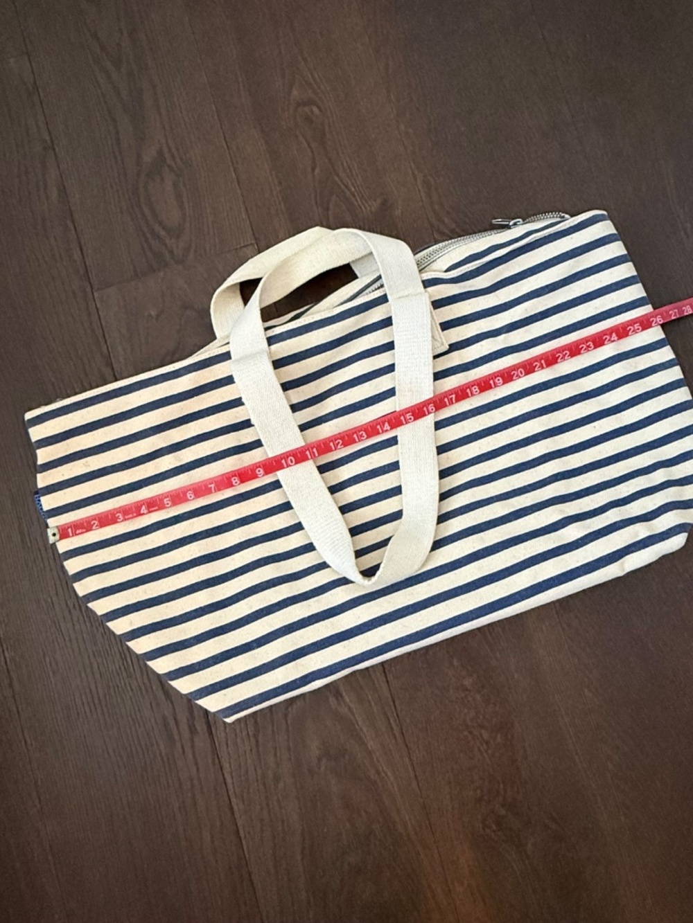 BAGGU Navy Stripe Canvas Weekender Duffel Travel Tote Recycled Cotton - Picture 3 of 8